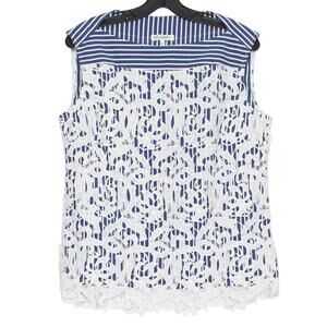 Nara Camicie Top Lace Cottage Preppy Coastal Romantic Boho Stripe Blue White 8